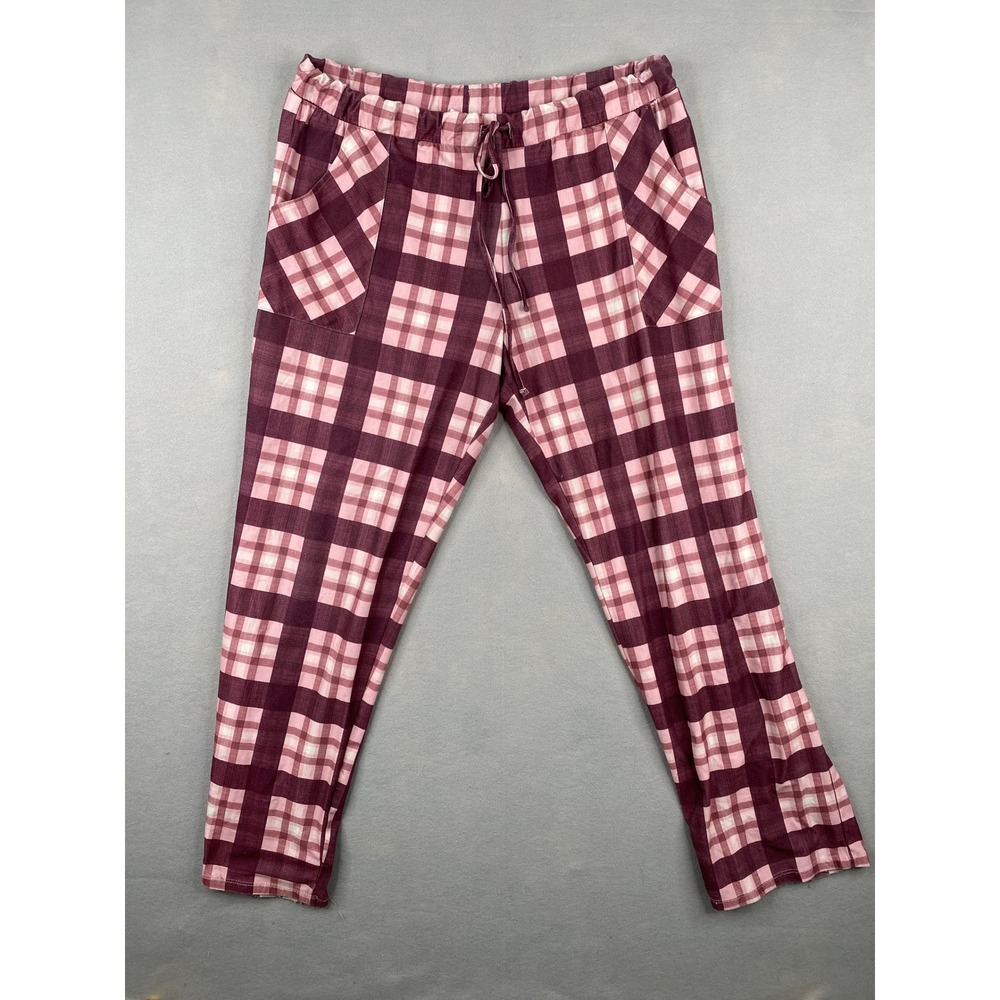 Lucky Brand Womens Plaid Pajama Pants Pink Burgundy Drawstring Pockets Size L